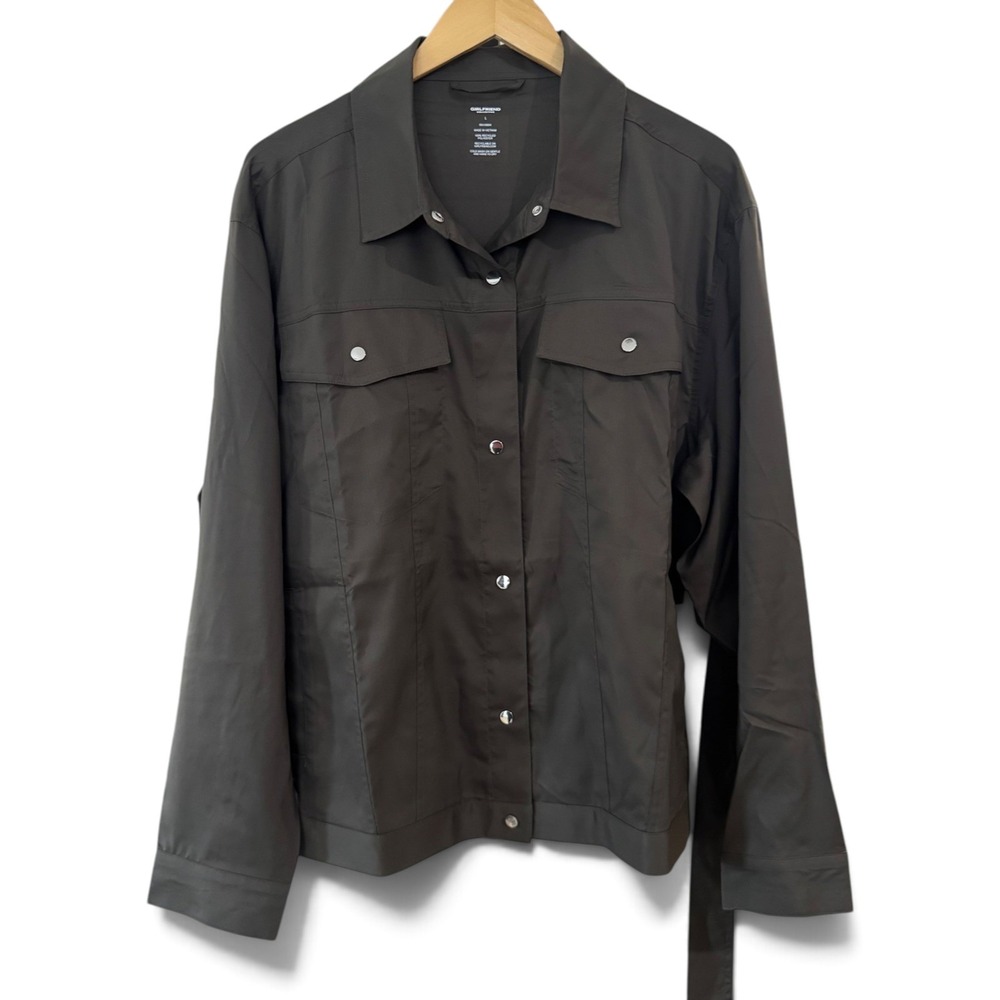Girlfriend Collective NWT Windbreaker Jacket Large Brown Belted Utility Snap